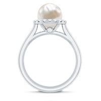 Real 7.4 Carat Freshwater Pearl Diamond Wedding Bridal Ring Set for Women