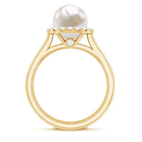 Real 7.4 Carat Freshwater Pearl Diamond Wedding Bridal Ring Set for Women