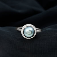 Genuine Tahitian Black Pearl and Diamond Engagement Ring