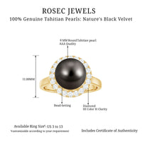 Genuine Tahitian Black Pearl and Diamond Engagement Ring