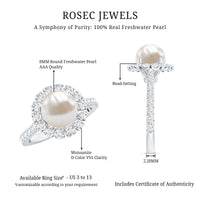 Genuine 7.4 Carat Freshwater Pearl Engagement Ring with Moissanite Halo