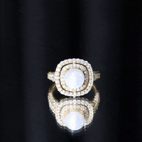 7.4 carat freshwater pearl double halo engagement ring with moissanite, featuring yellow gold band from Rosec Jewels.