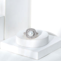 7.4 Carat Freshwater Pearl Double Halo Engagement Ring with Moissanite