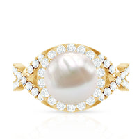 7.4 Carat Freshwater Pearl Engagement Ring with Moissanite Crossover Shank