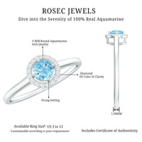 Genuine Aquamarine Promise Ring with Diamond Halo