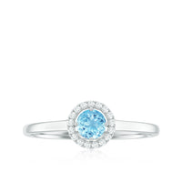 Genuine Aquamarine Promise Ring with Diamond Halo