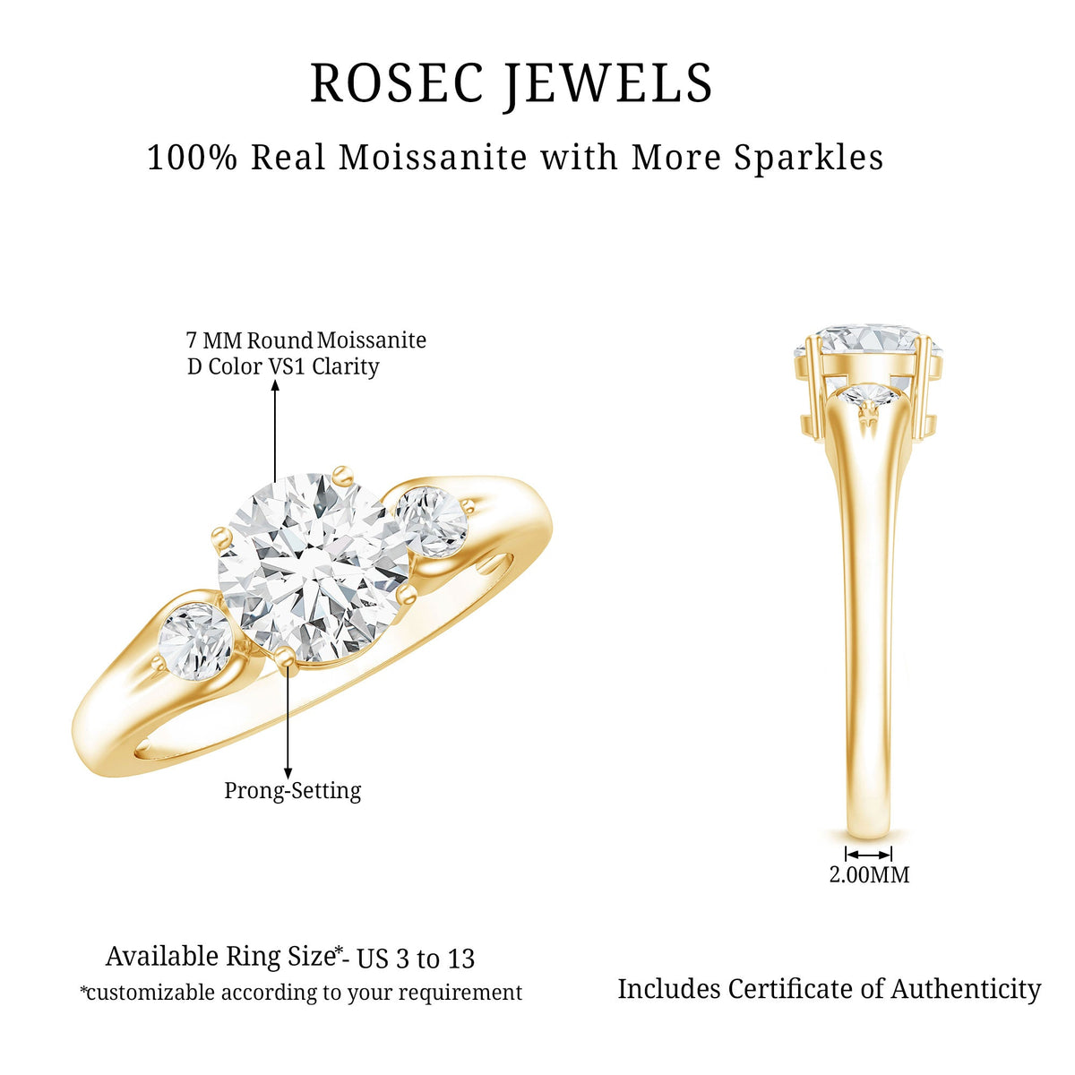 Certified 2 Carat Moissanite Promise Engagement Ring