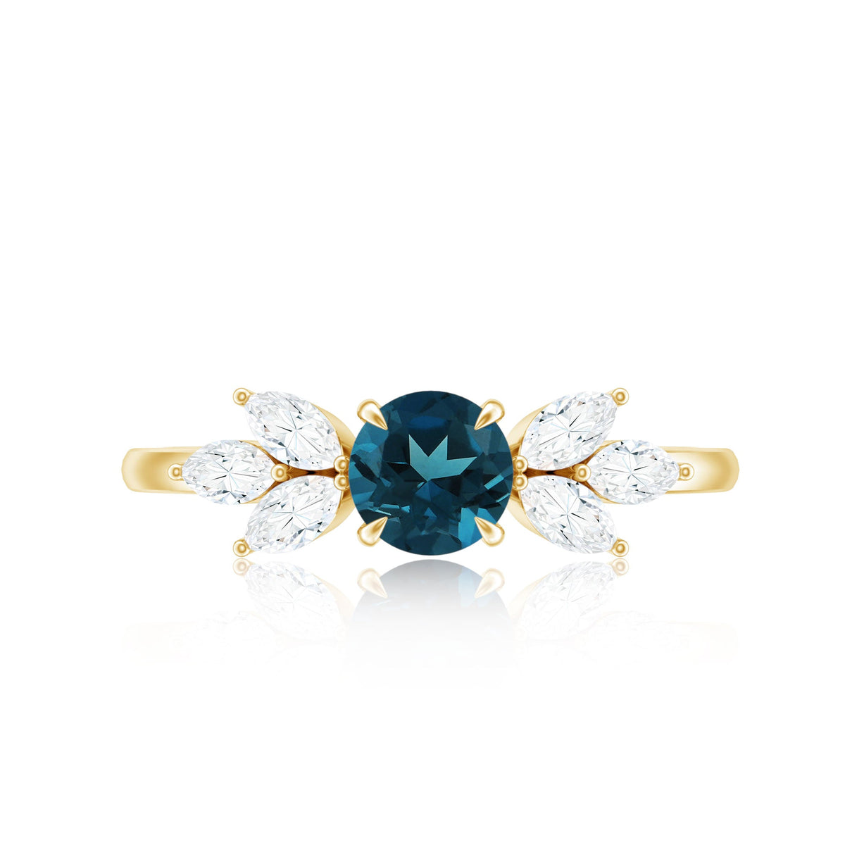 London Blue Topaz Minimal Engagement Ring With Diamond