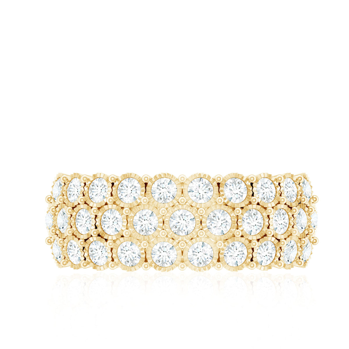 Diamond 3 Row Wide Wedding Band Ring