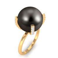 Tahitian Pearl Solitaire Engagement Ring with Diamond