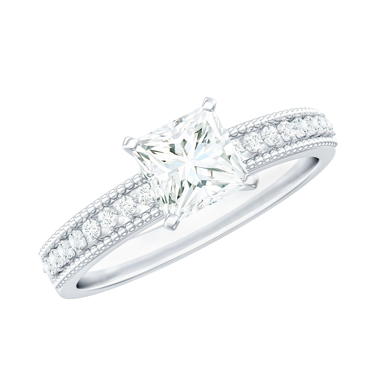 Moissanite Solitaire Engagement Ring with Princess Cut