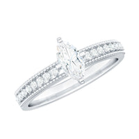 Certified Marquise Cut Moissanite Vintage Solitaire Ring with Side Stones