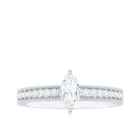 Certified Marquise Cut Moissanite Vintage Solitaire Ring with Side Stones