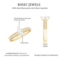 Certified Marquise Cut Moissanite Vintage Solitaire Ring with Side Stones
