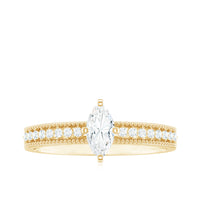 Certified Marquise Cut Moissanite Vintage Solitaire Ring with Side Stones