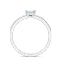 6X8 mm Emerald Cut Moissanite Solitaire Engagement Ring with Beaded Details