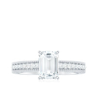 6X8 mm Emerald Cut Moissanite Solitaire Engagement Ring with Beaded Details