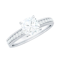 6mm Cushion Cut Moissanite Solitaire Engagement Ring with Beaded Details