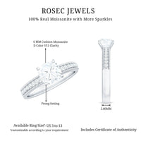 6mm Cushion Cut Moissanite Solitaire Engagement Ring with Beaded Details