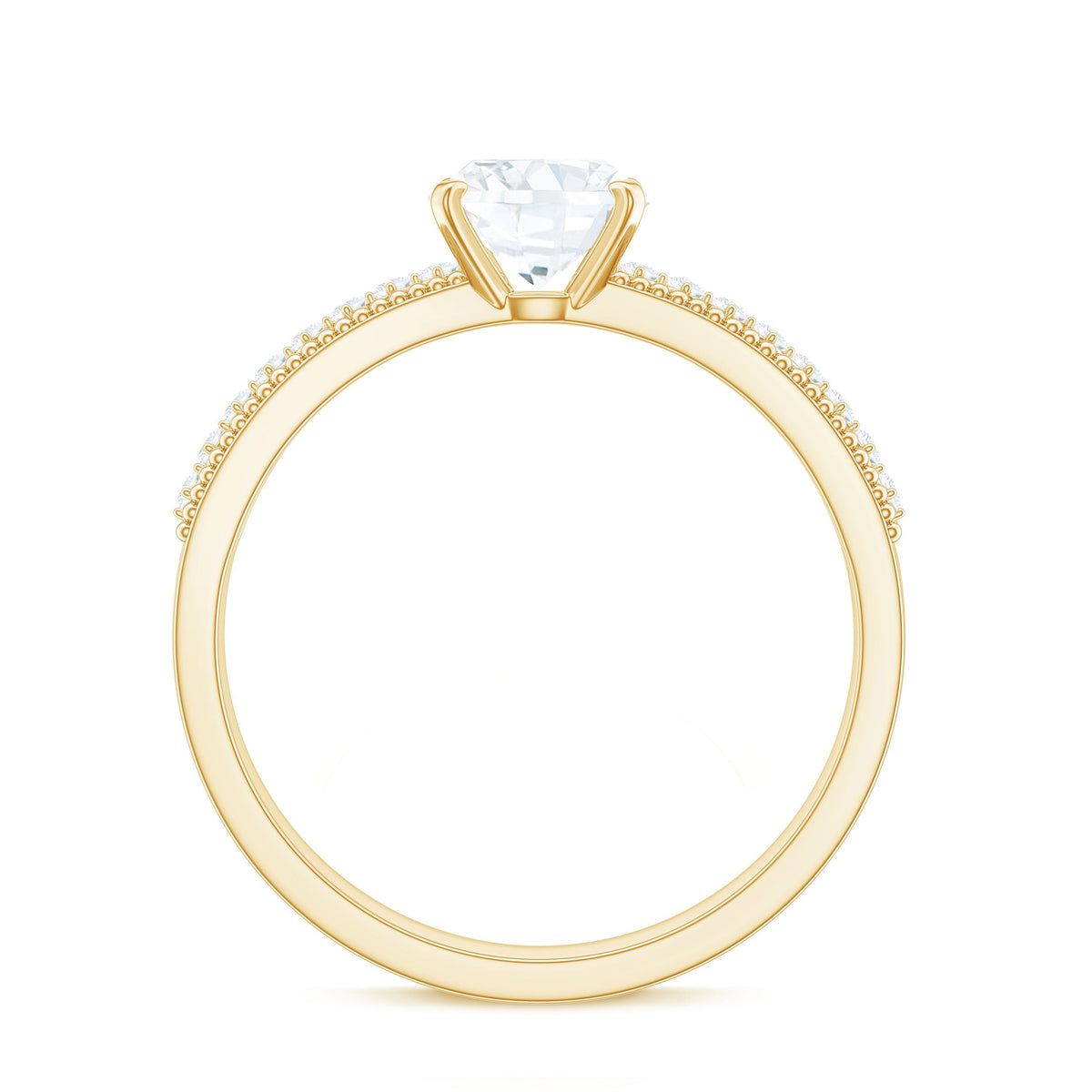 6mm Cushion Cut Moissanite Solitaire Engagement Ring with Beaded Details