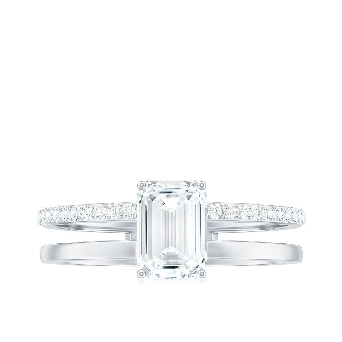 6X8mm Emerald Cut Moissanite Double Band Engagement Ring