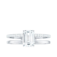 6X8mm Emerald Cut Moissanite Double Band Engagement Ring