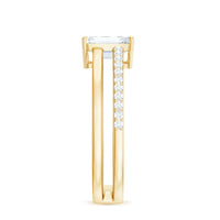 6X8mm Emerald Cut Moissanite Double Band Engagement Ring