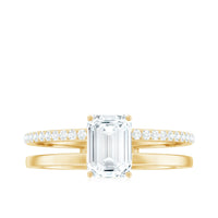 6X8mm Emerald Cut Moissanite Double Band Engagement Ring