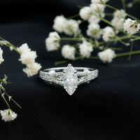 Marquise Cut Moissanite Solitaire Engagement Ring in Split Shank