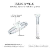 7X7 MM Heart Shape Moissanite Engagement Ring with Side Stones and Beaded Details