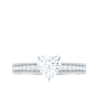 7X7 MM Heart Shape Moissanite Engagement Ring with Side Stones and Beaded Details