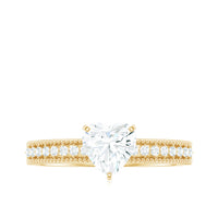 7X7 MM Heart Shape Moissanite Engagement Ring with Side Stones and Beaded Details