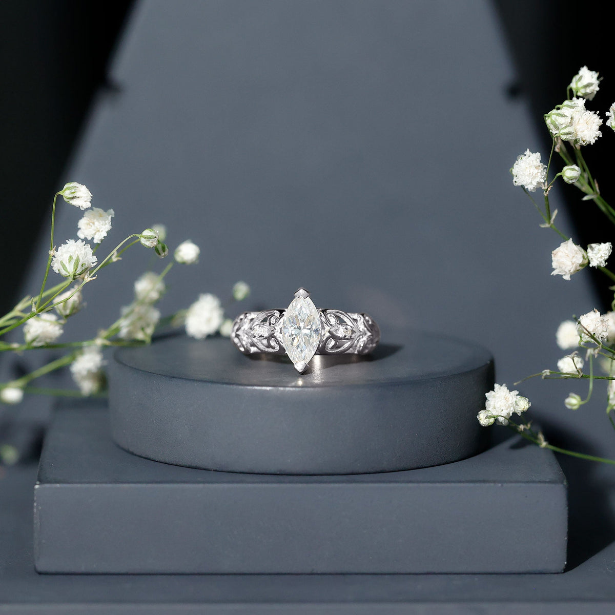 Marquise Moissanite Engagement Ring With Certificate