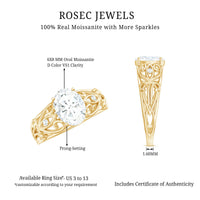 6X8 mm Oval Cut Vintage Inspired Moissanite Filigree Engagement Ring