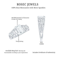 6X8 MM Emerald Cut Moissanite Vintage Inspired Solitaire Ring