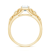 6X8 MM Emerald Cut Moissanite Vintage Inspired Solitaire Ring