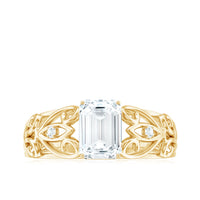 6X8 MM Emerald Cut Moissanite Vintage Inspired Solitaire Ring