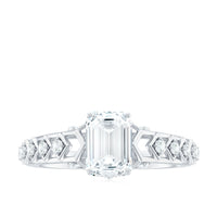 6X8 MM Emerald Cut Moissanite Solitaire Engagement Ring with Side Stones