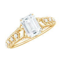 6X8 MM Emerald Cut Moissanite Solitaire Engagement Ring with Side Stones