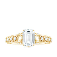 6X8 MM Emerald Cut Moissanite Solitaire Engagement Ring with Side Stones