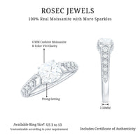 6mm Cushion Cut Certified Moissanite Solitaire Engagement Ring