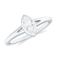 Bezel Set Moissanite Marquise Engagement Ring in Split Shank