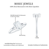 6X8mm Emerald Cut Moissanite Bezel Set Engagement Ring with Split Shank
