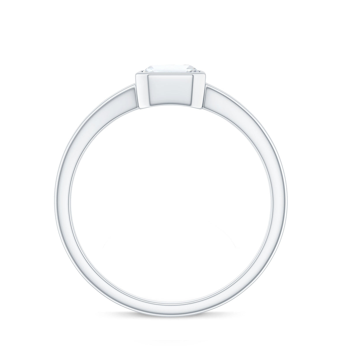 6X8mm Emerald Cut Moissanite Bezel Set Engagement Ring with Split Shank