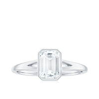 6X8mm Emerald Cut Moissanite Bezel Set Engagement Ring with Split Shank