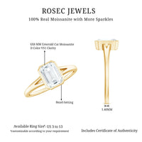 6X8mm Emerald Cut Moissanite Bezel Set Engagement Ring with Split Shank