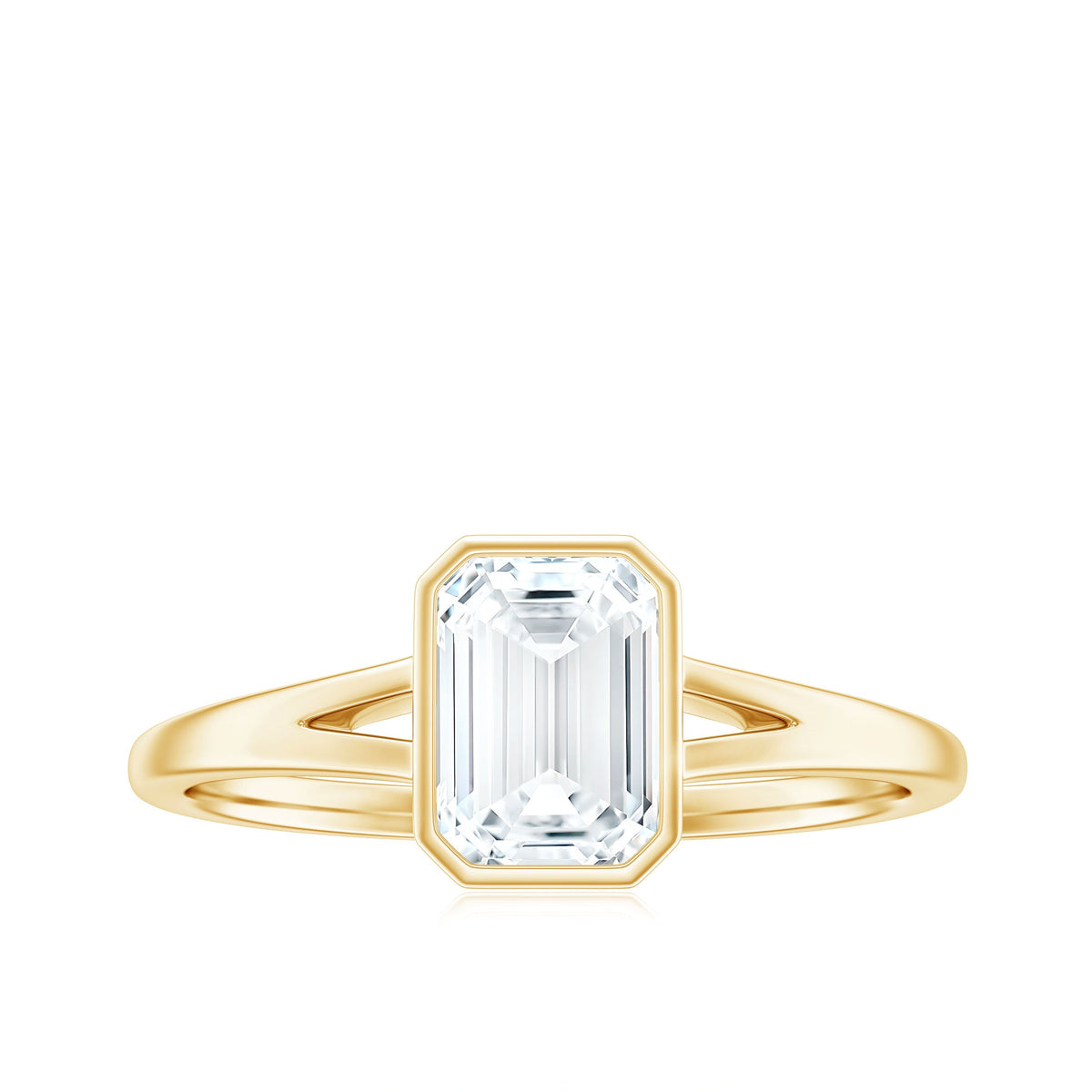 6X8mm Emerald Cut Moissanite Bezel Set Engagement Ring with Split Shank