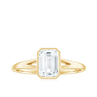 6X8mm Emerald Cut Moissanite Bezel Set Engagement Ring with Split Shank