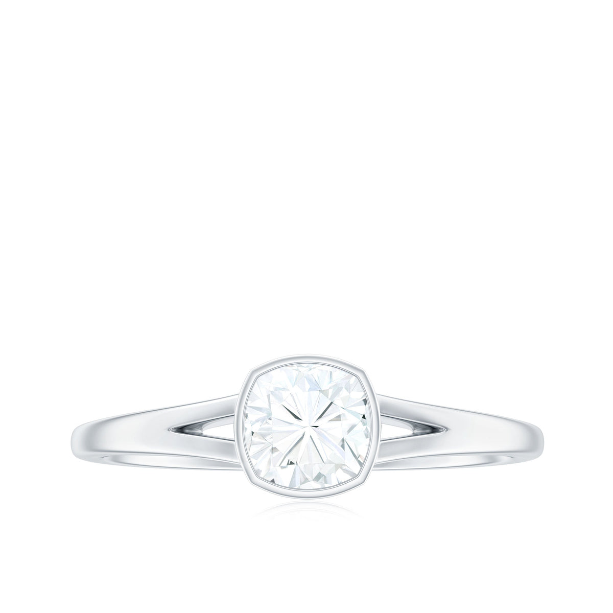 6mm Cushion Cut Moissanite Solitaire Split Shank Ring