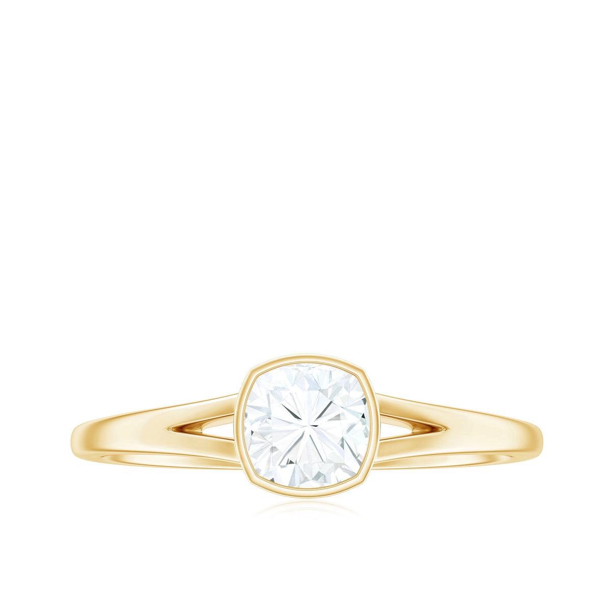 6mm Cushion Cut Moissanite Solitaire Split Shank Ring
